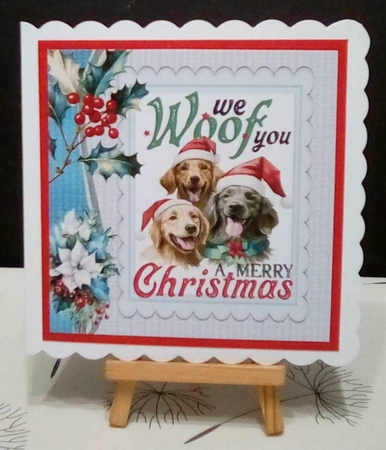 Lovely Dogs With Holly And Berries 8x8 Card Front Blue by Benita Jenkinson