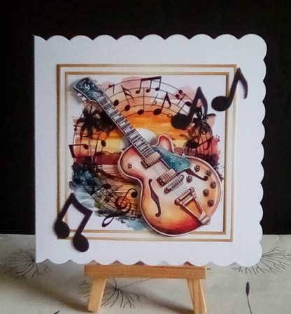Sunset Guitar Hero Happy Birthday 7in Square by Benita Jenkinson