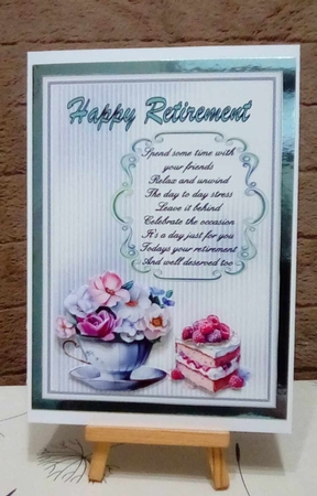 Retirement 3 - 7x5 inch card front with decoupage by Benita Jenkinson