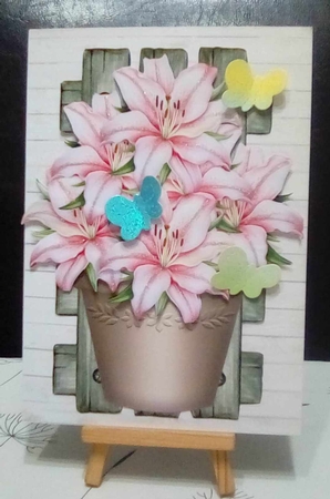 Flowerpot With Lilies On Wooden Trellis Mini Kit by Benita Jenkinson