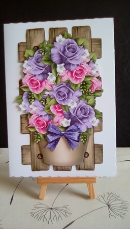 Flowerpot With  Mixed Roses On Wooden Trellis Mini Kit by Benita Jenkinson