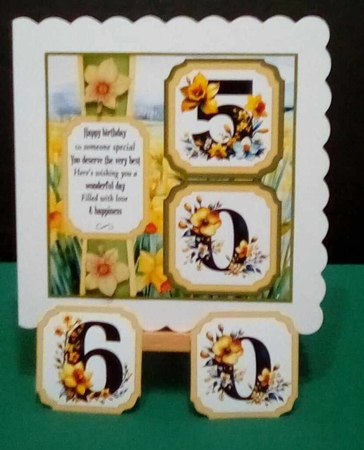 2 Panel age 50/60 daffodil card front by Benita Jenkinson