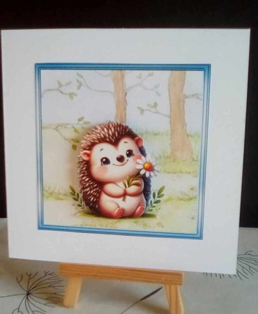 Hedgehog with a daisy 7x7 and decoupage by Benita Jenkinson