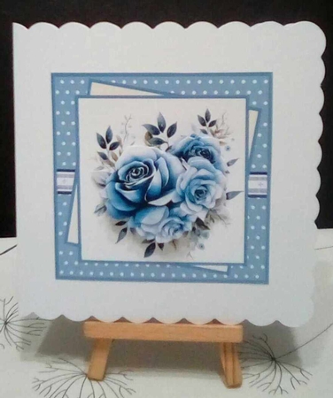 Blue rose 7x7 card with decoupage insert and toppers by Benita Jenkinson