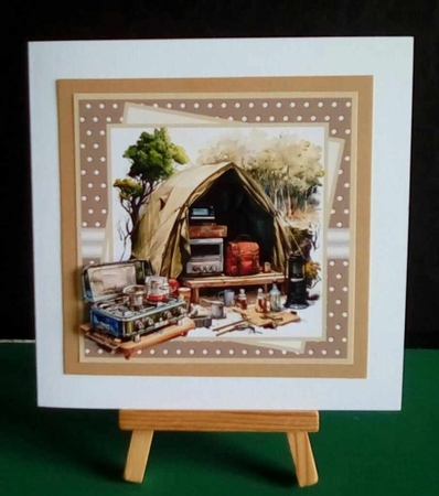 Camping trip 7x7 with sentiment tiles, decoupage, insert and toppers by Benita Jenkinson