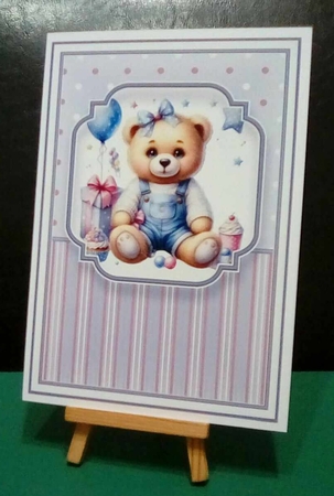 A5 Teatime Birthday Card Front with Topper decoupage Layer, sentiments & Age by Benita Jenkinson
