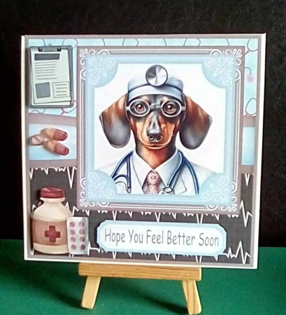 Dachshund doctor get well soon card front by Benita Jenkinson