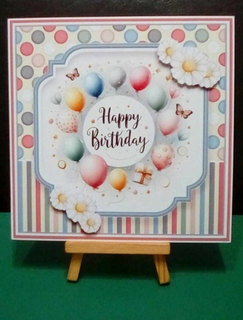 8x8 Birthday Balloons 1 Card Front, Daisy Decoupage, Sentiments & Numbers by Benita Jenkinson