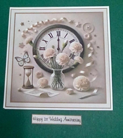 1st Anniversary (paper linen clock carnations) by Benita Jenkinson