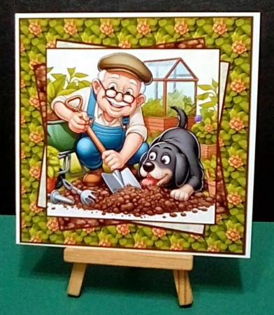 Gardening man and dog by Benita Jenkinson