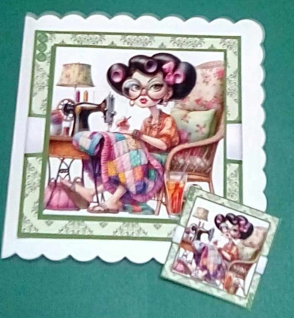 Quilters Club Card Front With Matching Gift Tag 6x6 by Benita Jenkinson