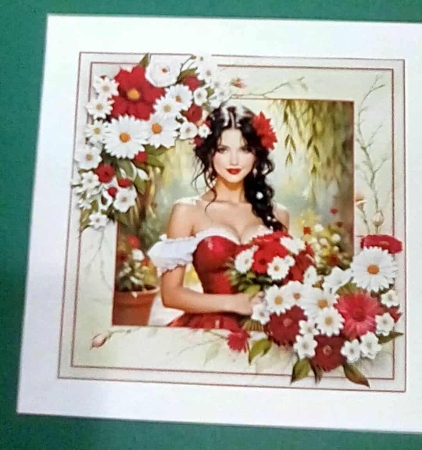 cup1391053_38 - A Beautiful Lady with Red and White Flowers Mini Kit