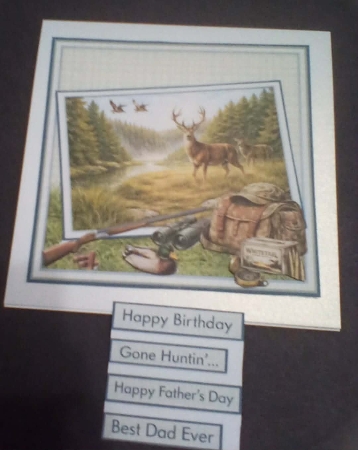 Hunting Scene Birthday Card Front with Deer, Ducks, Backpack & Rustic Outdoors Theme by Benita Jenkinson