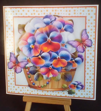 Pansies Flower Barrel - Decoupage Card Mini Kit by Benita Jenkinson