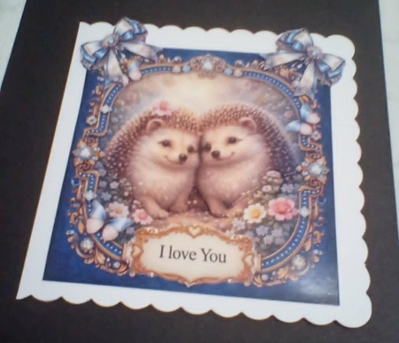 Cute Hedgehog Couple Floral Topper Sheet with Gold Frames & Sentiments by Benita Jenkinson