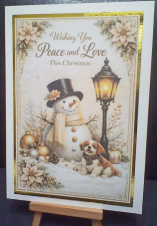 snowman at  christmas wishing you peace and love by Benita Jenkinson
