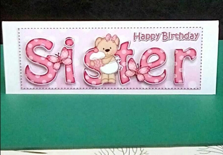 Large DL Happy Birthday SISTER insert with Livvy Bear by Benita Jenkinson