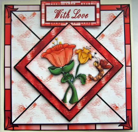 Dragonflowers on Stained Glass Square Card Front by Berit Zakrisson