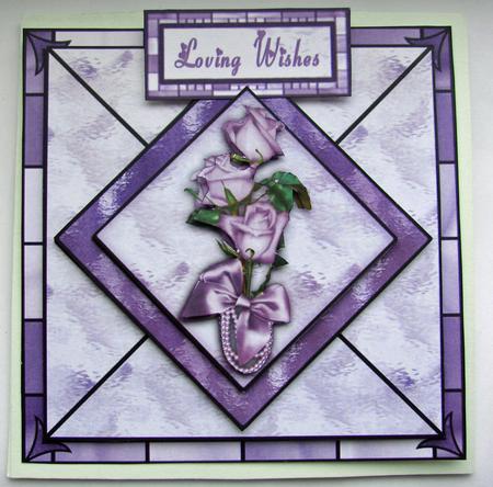 Sweetheart Roses in Lilac on Stained Glass Square Card Front by Berit Zakrisson