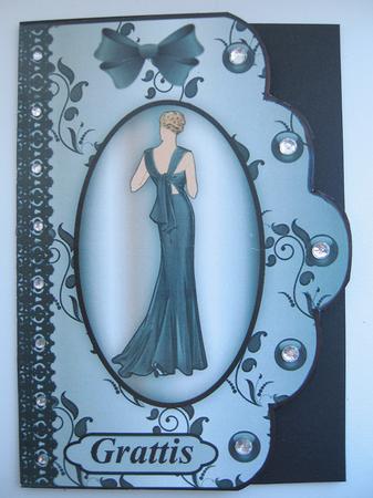 Art Deco Silver Lady 'n Lace A4 Scallop Edge Card Front by Berit Zakrisson