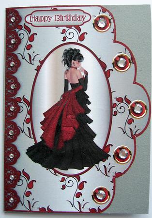 A Vision in Scarlet A4 Scallop Edge Card Front by Berit Zakrisson