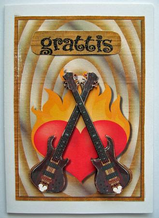 Guitars and Flaming Heart Card Front with Decoupage by Berit Zakrisson