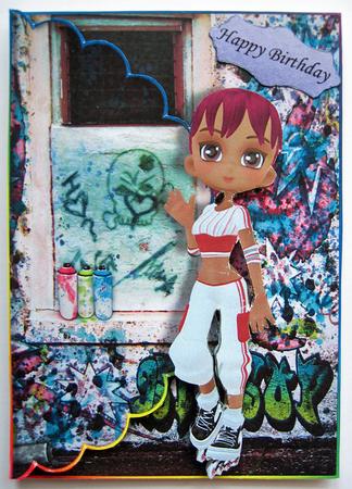 Skater Cookie at Graffitti Wall Scalloped Edge Envelope Card by Berit Zakrisson