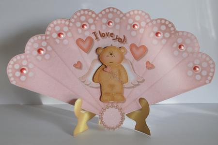 Valentine's Bear Fan & Stand Card by Bernadette Gibbs