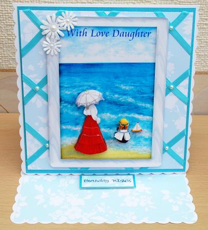 Mother & Daughter on the Beach Decoupage or Quick Card Front by Bernadette Gibbs