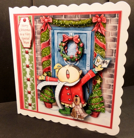 CAROL SINGING GIRL & PUPPY Christmas 7.5 Decoupage & Insert Mini Kit by Bernie Mclaughlin
