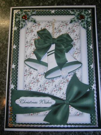 Christmas Bells in Green Card Front with Step by Step by Bernie Mclaughlin