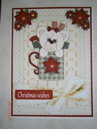 Christmas Teacup Teddy Card Front with Step by Step by Bernie Mclaughlin