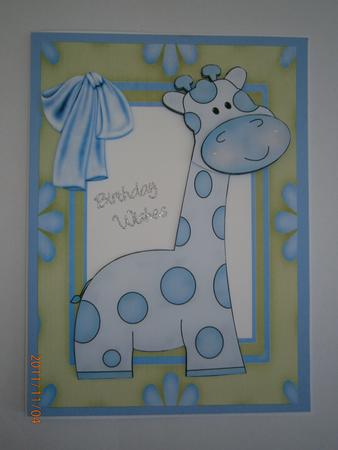 Cute Little Giraffe in Blue Floral Frame by Bernie Mclaughlin