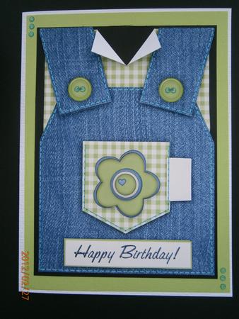 Country Overalls Denim Green - Happy Birthday - Card by Bernie Mclaughlin