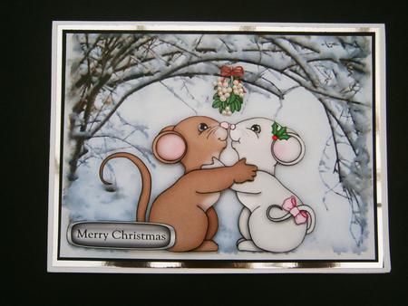 Cute Pair of Mice Kissing Under the Mistletoe by Bernie Mclaughlin