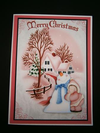 Little Snow Girl with Her Snowman in Christmas Scene A4 by Bernie Mclaughlin