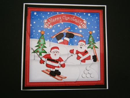 Xmas Skiing Santa Shell Edged Corner Side Stacker by Bernie Mclaughlin