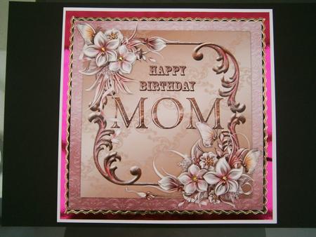 Winter Flowers 8x8 Decoupage Card - Mom - Pink and Brown by Bernie Mclaughlin