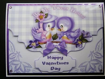 Purple Love Birds with Bow on Scalloped Envelope by Bernie Mclaughlin
