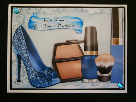 Blue Sparkly Shoes with Makeup & Bow by Bernie Mclaughlin
