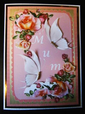 Beautiful Mum Card in Crushed Pink with Butterflys by Bernie Mclaughlin