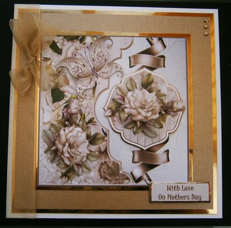 Taupe Rose Card Front with Topper and Decoupage by Bernie Mclaughlin