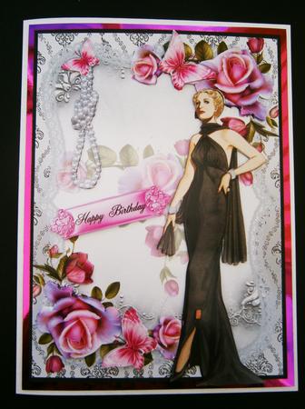 Art Deco Style Lady in Black Lace and Pearls by Bernie Mclaughlin