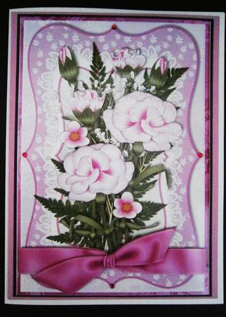 Pink Carnations Bow Wrap Card Front by Bernie Mclaughlin