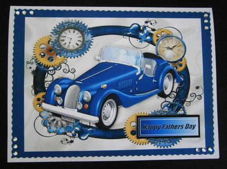 Blue Vintage Car in Steampunk Frame with Clocks by Bernie Mclaughlin