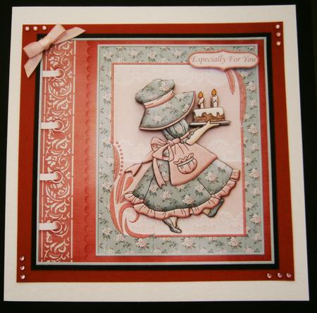 Bonnet Girl & Birthday Cake Card Topper & Decoupage by Bernie Mclaughlin