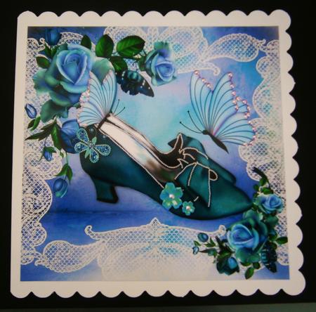 Antique Jade Shoe with Roses and Butterflies 8x8 by Bernie Mclaughlin