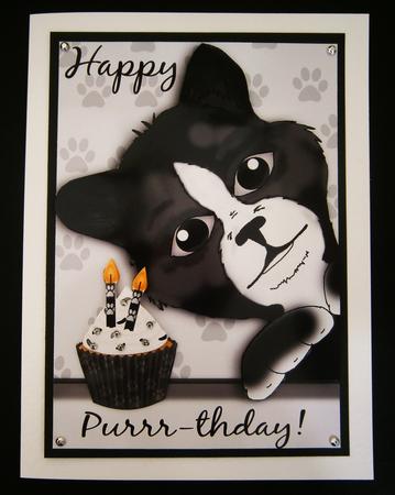 Cat Birthday Card with Cupcake and Candles by Bernie Mclaughlin
