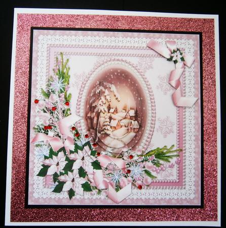 Vintage Christmas Scene with Pink Poinsettia Cameo Pyramid by Bernie Mclaughlin