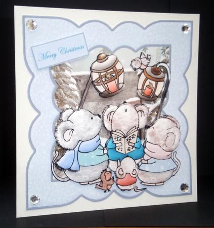 Merry Mice Carol Singers Card with Decoupage by Bernie Mclaughlin